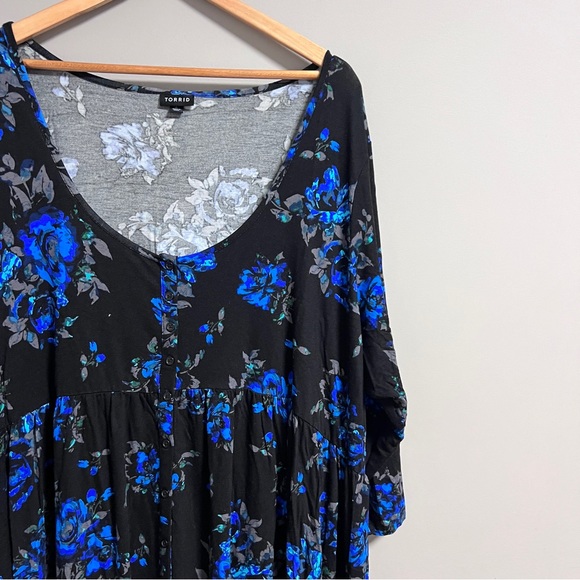 Torrid Womens Black Floral Button Front Scoop Neck 3/4 Sleeves Dress Size 4X - Picture 3 of 10